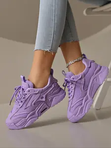 New Women's Thick Sole Mesh Sports Shoes, Casual Fashion Outdoor Thick Soled Sneakers for All Seasons, Stylish Lace-Up Athletic Footwear