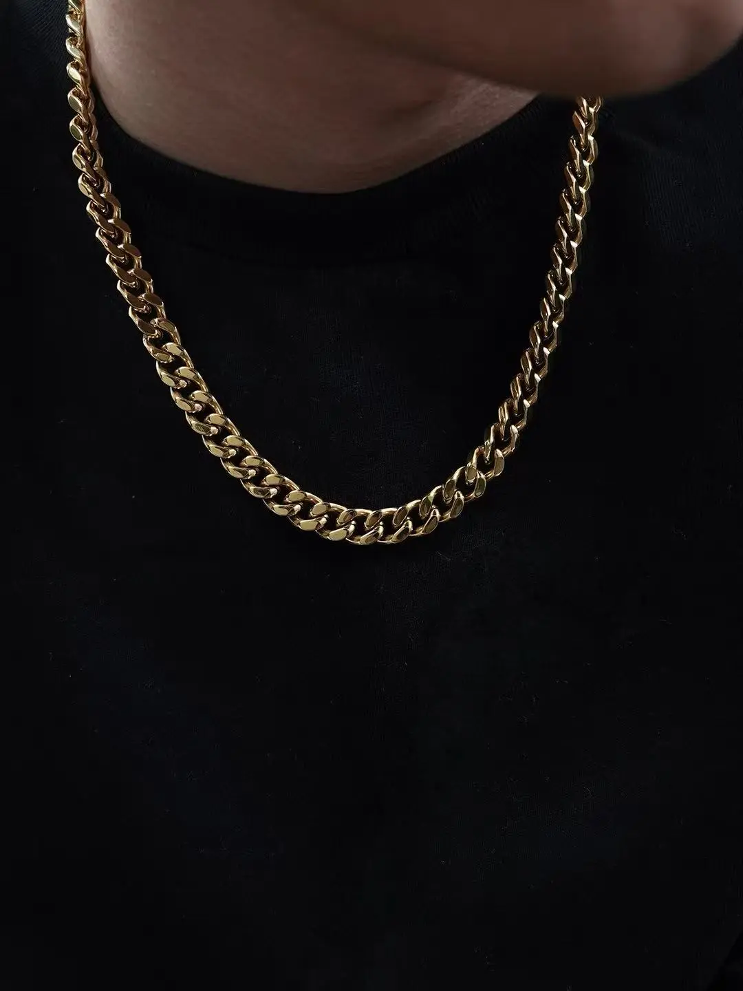 K029 Thick Cuban Link Necklace Sturdy Lobster Clasp Waterproof Daily Wear Neck Chain