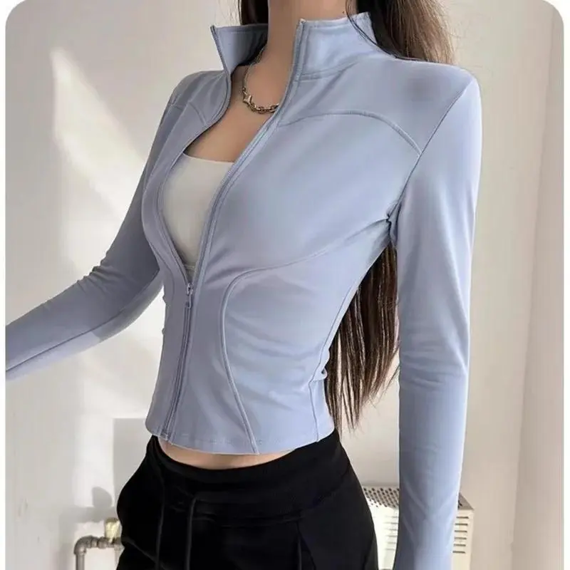 Women's Quick Dry Zip-Up Jacket - Slim Fit, Stand Collar, Long Sleeve Sports Outerwear for Gym, Running, Yoga - Lightweight Dry Fit Activewear Coat