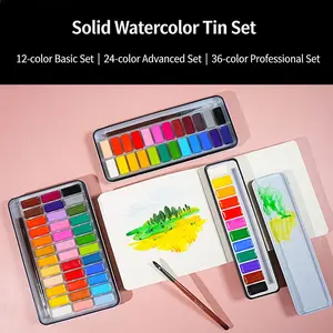 Professional 12/24/36-Color Solid Watercolor Paint Set, Portable Travel Kit with Brush, Ideal for Art Drawing and Sketching