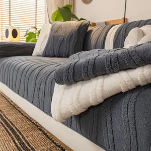 sofa cover 1pc Pure Color Soft Cotton Velvet Sofa Cushion, Modern Simple Design, Living Room Bedroom Decor, Non-Slip Pet Friendly