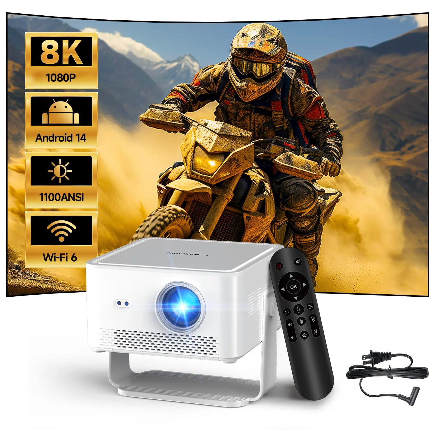 HY450Max Projector 1100ANSI 12W Speaker HDR10+ 8K Decode Auto Focus Android 14.0 Dual WiFi6 BT5.4 Fully Automatic Keystone 1.0:1 Throw Ratio Screen Recognize & Automatic Obstacle Avoidance Home Cinema, Movie, Audio #TikTokShopBackToSchool