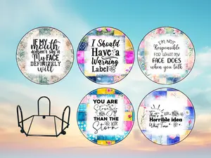 Set of 5 Coasters with Holder - Design Sassy 400 Durable Non-Slip Rubber Coasters for Hot & Cold Beverages Protects Tables from Heat Damage