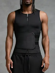 Men's Waist Trainer Vest Gym Soft Breathable One Belt Sweat Sauna Vest Top Workout Shirt Size S Xxxl Sporty Fitted All Seasons Plain Zipper Vest Sleeveless Sports Vest