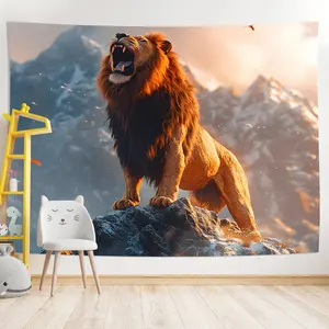 1pc Glam Style Lion Roar Wall Tapestry - Polyester Hanging Decor for Living Room, Bedroom, Office, Party - No Electricity Needed, Featherless, Versatile Decoration, Creative Gift Idea