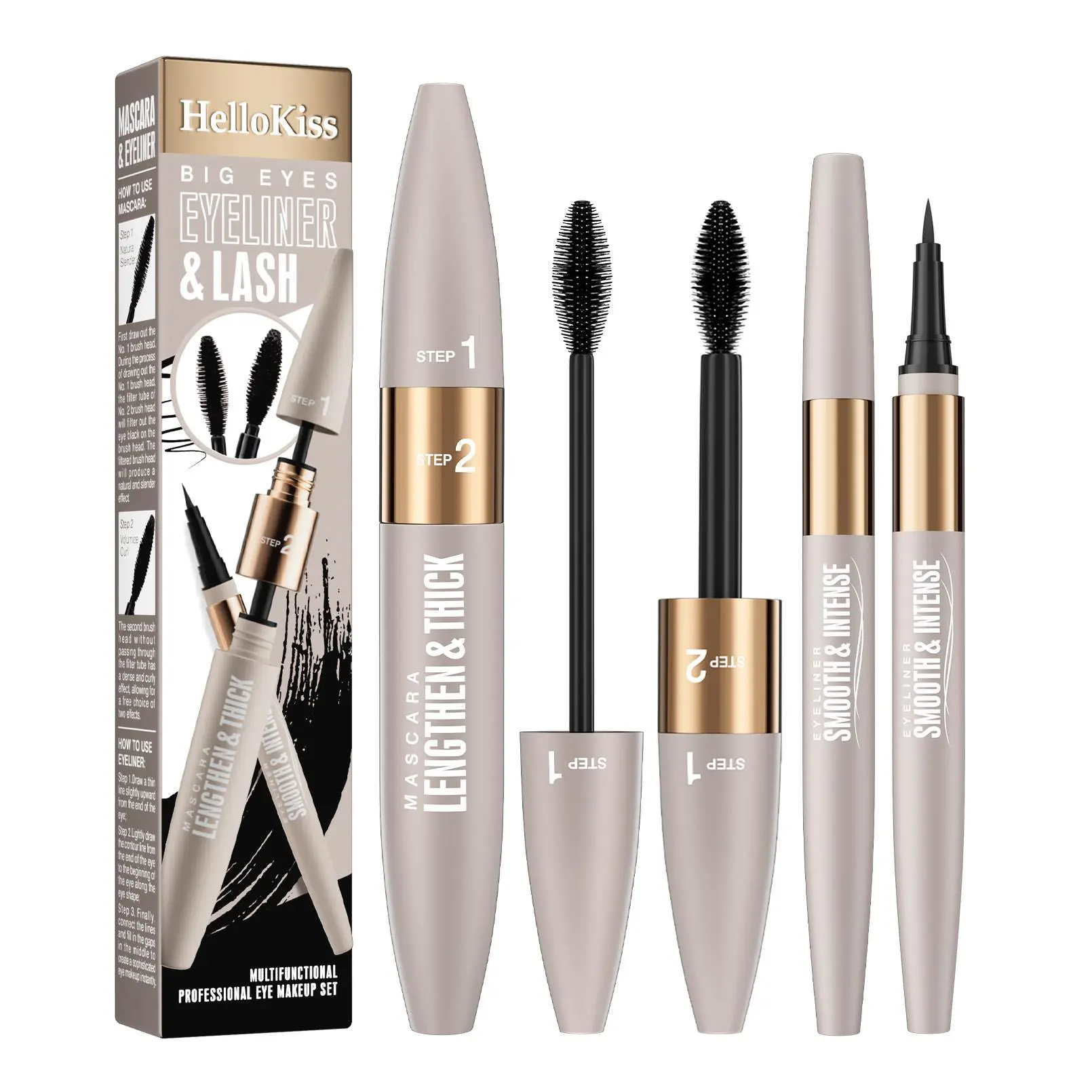 Black Mascara and Black Eyeliner Set,5D Waterproof Mascara Volume and Length Natural Lengthening Curling, Smudge Proof Eyeliner Pencil,Natural Eye Makeup Kit for Women