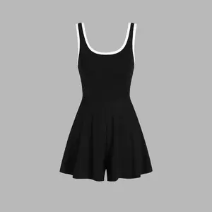 Cider U-neckline Contrasting Trim Solid Romper