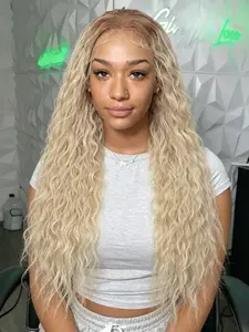 Beige Deep Curly Wig Lace Front Wig with Dark Root 13x4 HD Transparent Lace Frontal Wig Soft Long Curly Wig Fluffy Wavy Wig Heat Resistant Synthetic Wig Curly Wig for Women Daily Wear Party Dating 28 Inch
