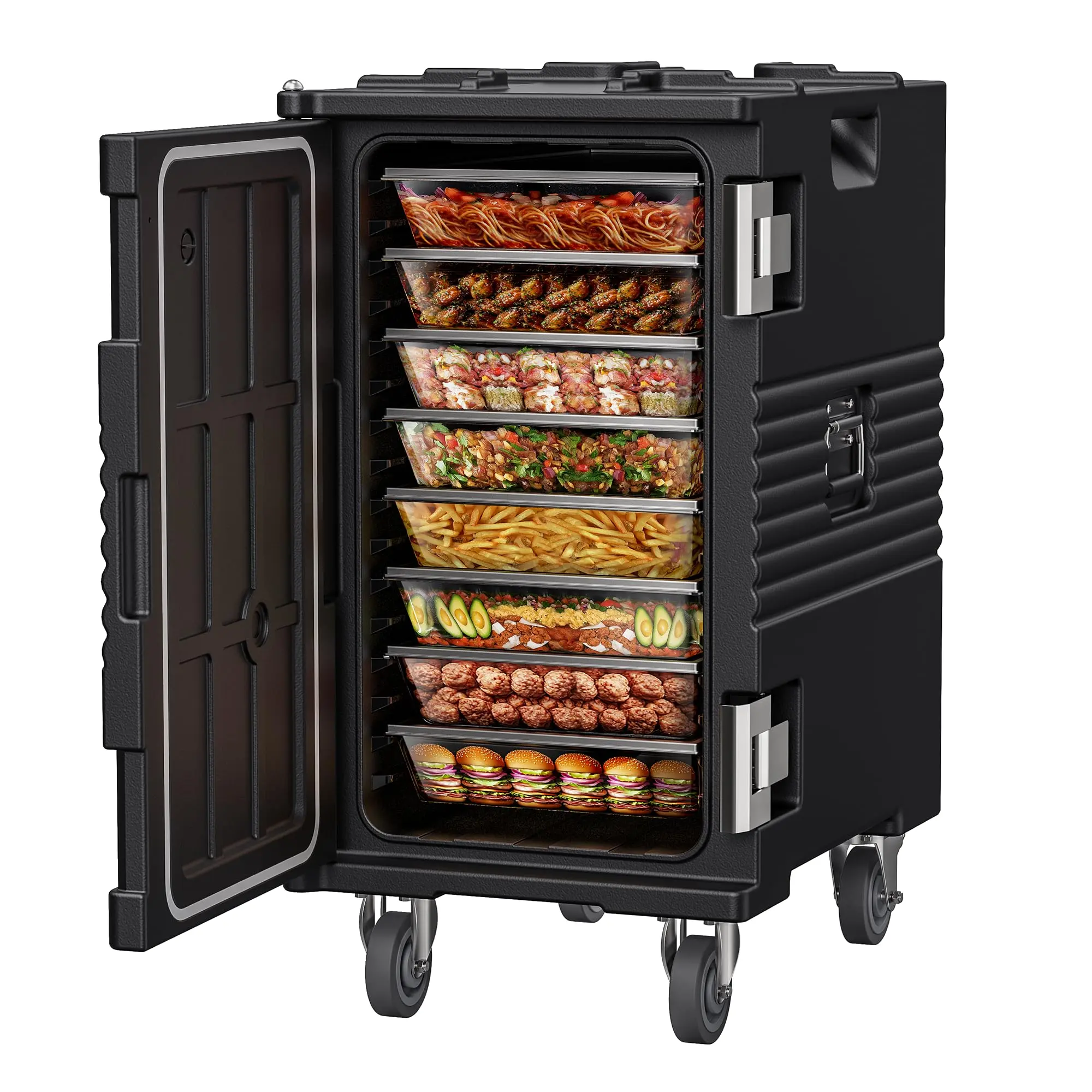 【Back To School】CAMMOO 127QT Non-Electrical Catering Food Warmers with Casters, 304 Stainless Steel Latch & Door Shaft, Insulated Food Carrier for 8 Full-Size Pans(NOT Included), Food Warmer Hot Boxes for Catering campingessentials