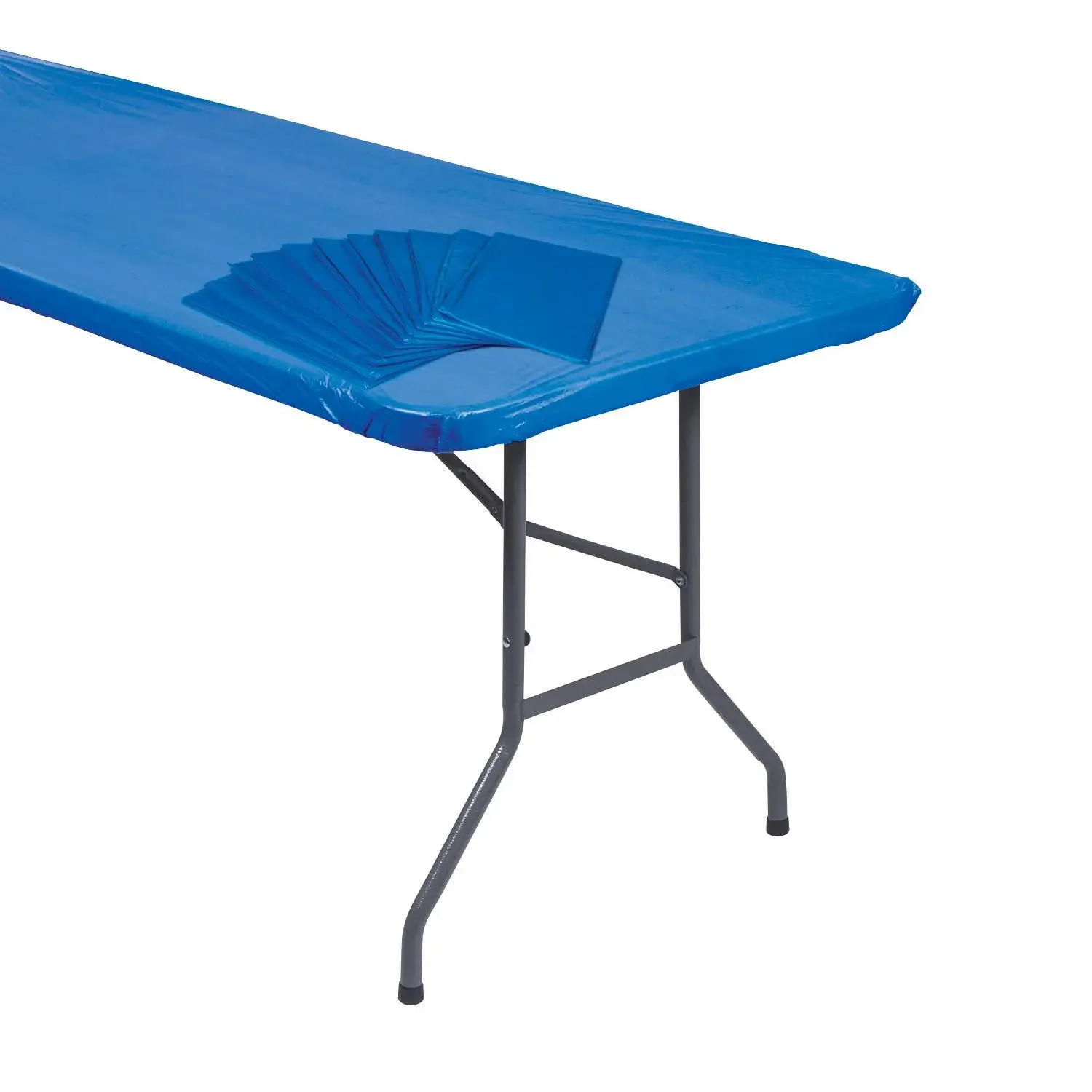 8 Ft. Bulk 12 Pc. Royal Blue Rectangle Fitted Disposable Plastic Tablecloths
