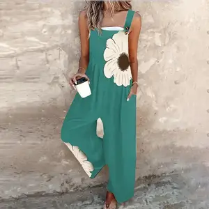 Women’s 2026 Spring Printed Jumpsuit with Sleeveless Wide-Leg Pants and Pockets for Casual Beach Wear – Soft, Lightweight, and Elastic GARMENTARY