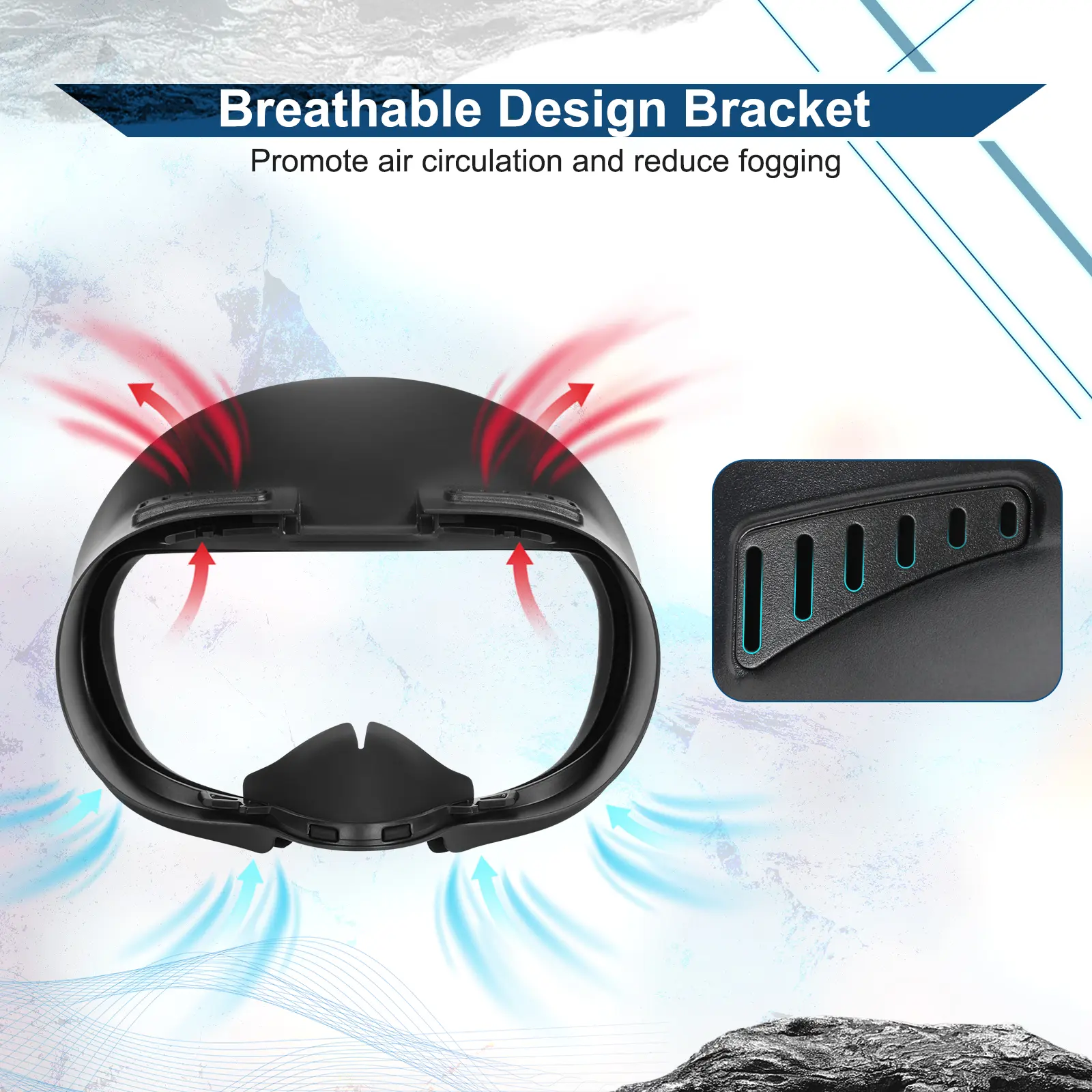HURRA Ergonomic VR Facial Interface Cover for Meta Quest 3S - Breathable PU Foam, Sweat Guard, Light-Blocking Nose Pad, Ventilation Air-Circulation, Eyeglass-Compatible Black Wearable VR Devices Accessory