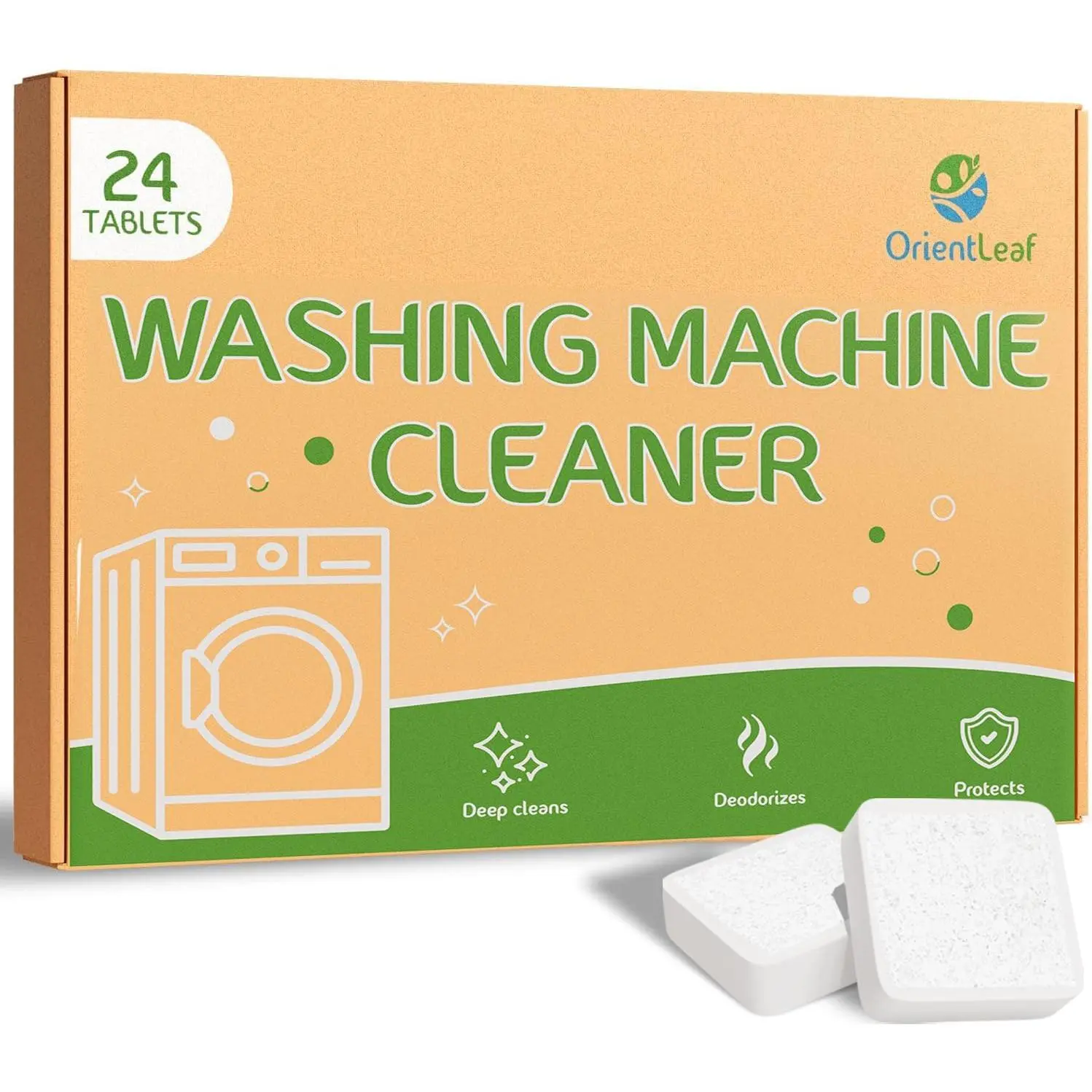 HE-Compatible Washing Machine Cleaner Tablets, 24-Pack Household Deep Cleaner for Front Loader & Top Load Machines, Mildew Eliminator, Residue-Free Mold, Limescale & Stain Remover