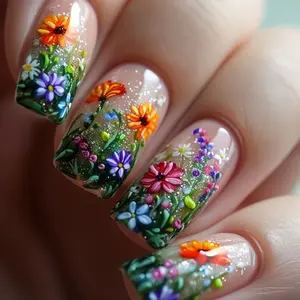 Spring Fresh Nail Art Set, Nail Art Supplies, Glossy Finish Medium Nails, Single Pack, No Battery Power Required, Ideal for Spring Season, Medium Nail Size