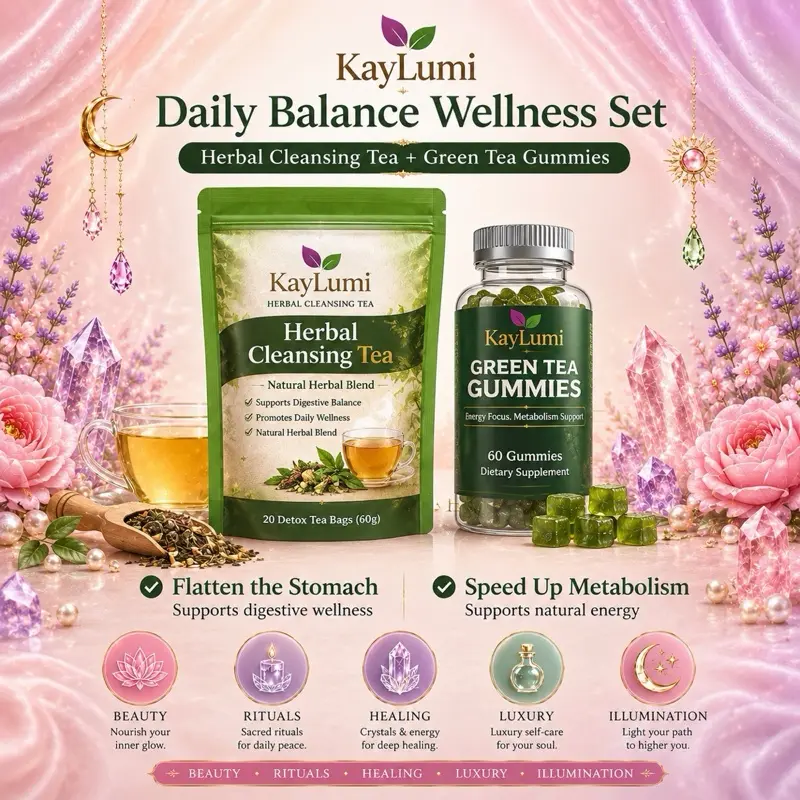 KayLumi 2-Piece Natural Supplements Set - Organic Colon Cleanse Detox Botanical Extract Gummies, 20 Tea Bags Metabolism-Supporting Herb Plant-Based Tea, Digestive Aid Nutrition Support