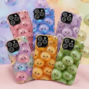 2D Printed Cute Jelly Glitter Dumpling Tough Case- Shockproof, Kawaii, Gift for Super Solid Squishy Fans, Phone Cases For 11 to 17Promax