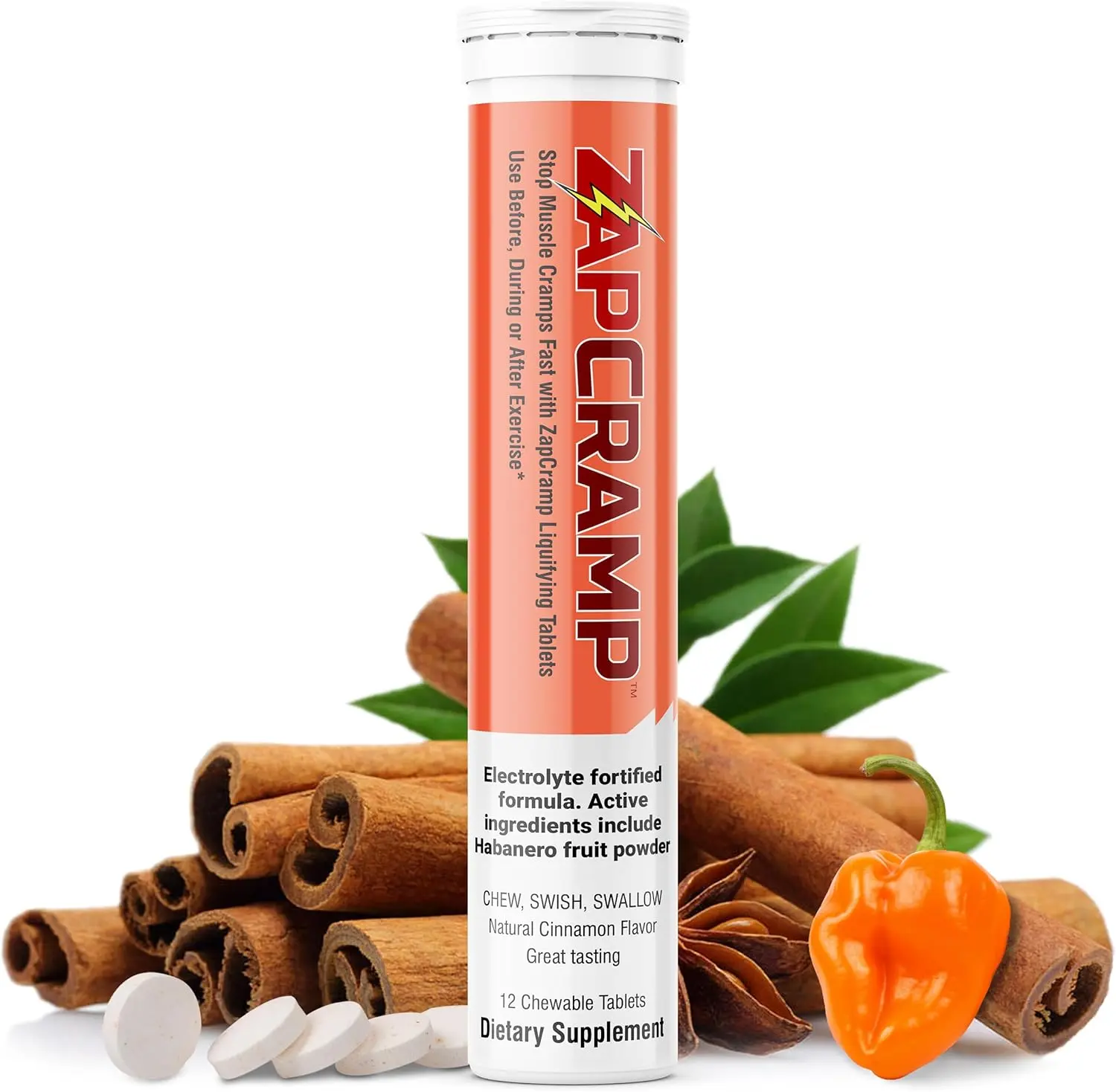 Stop Muscle Cramps Fast with Capsaicin from Habanero Fruit Powder Liquifying Chewable Tablets with Electrolytes for Body and Leg Cramps Relief- 12 Tablets