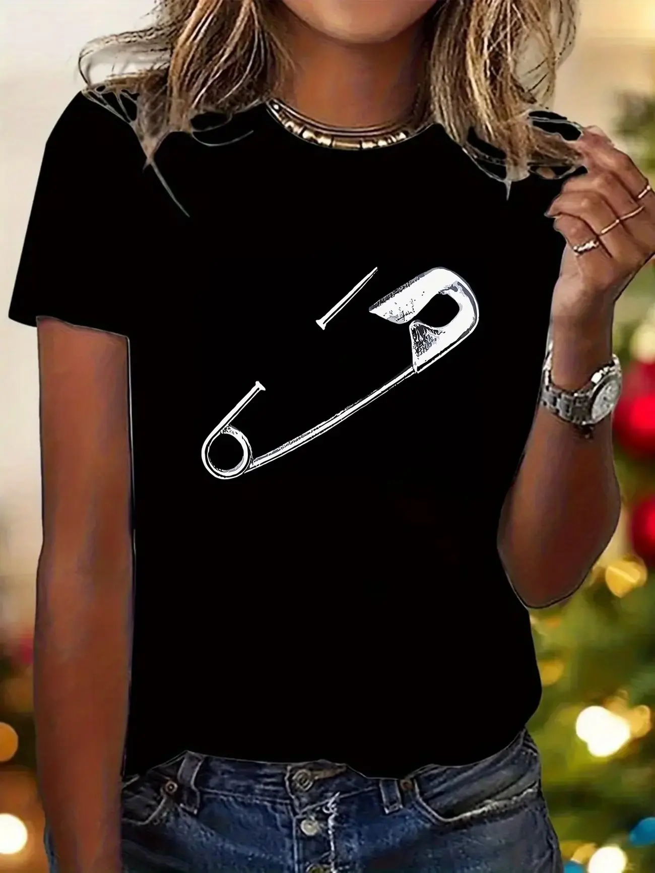 Women'S Y2K Style Brooch Pattern Short Sleeve Shirt