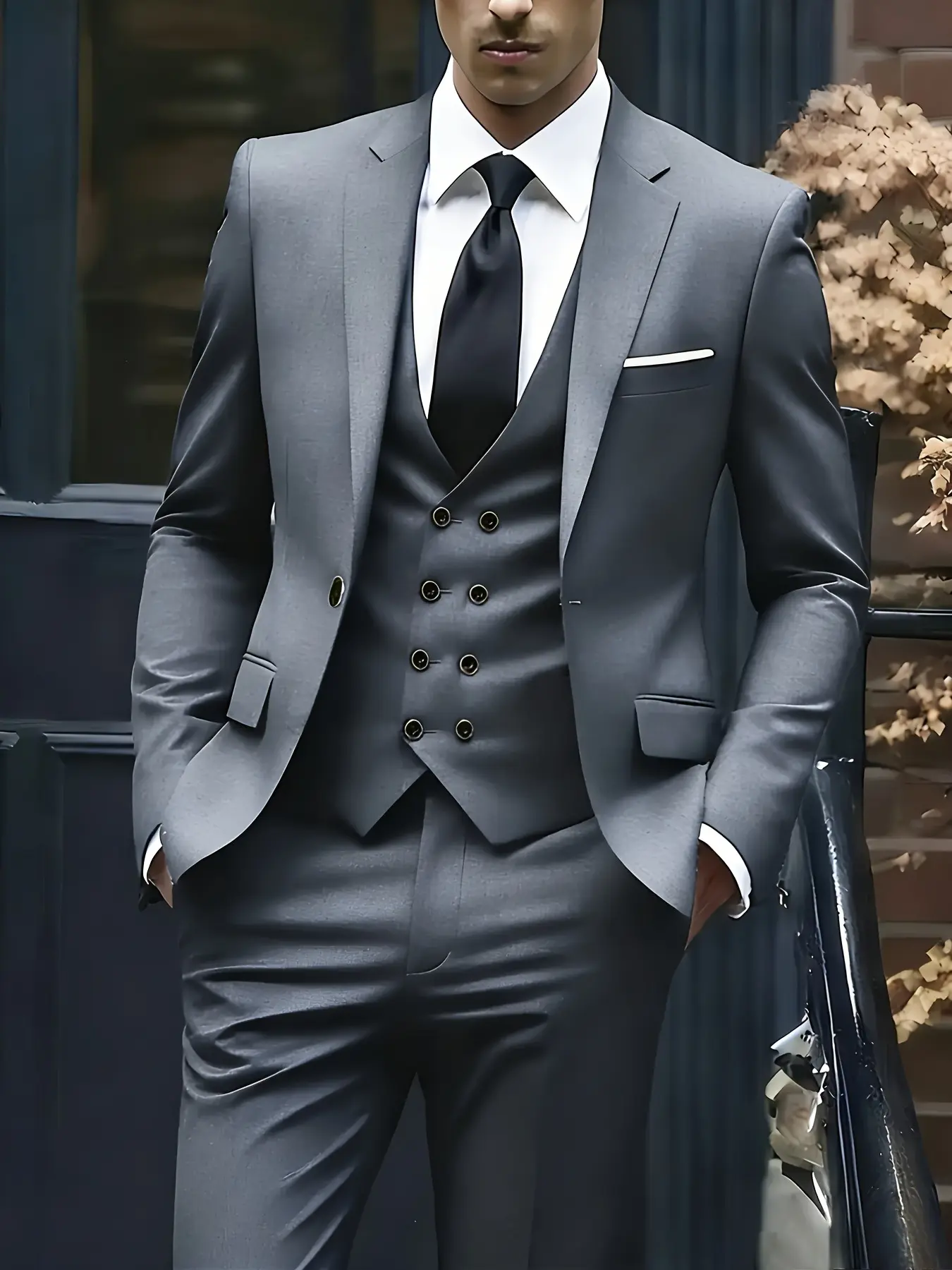 Men'S 3pcs Suit Set | Blazer Suit, Blazers Suit Sets, Elegant Suit, Formal Attire, Workwear, Work Uniform, Holiday Gift, Business, Halloween, Large Suit, Formal Tie, Suit Pants, Wedding Vest, Long Sleeve, Solid Color, Lapel Collar, Slim Fit, Menswear