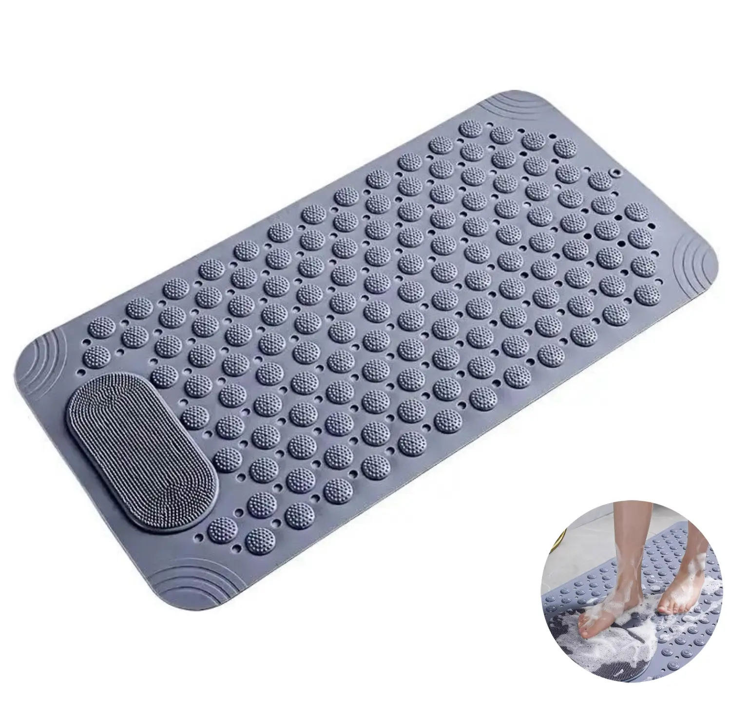 Anti-Slipping Shower Bathtub Mat for Adults, Elderly - Dual Suction Cups, Bumps Massage, Efficient Drainage, Quick Drying, Fast Drying, Hang-Dry Hygienic Foot Care Bathroom Accessory for Secure Bathing