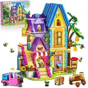 HOGOKIDS Beekeeping & Bakery House Building Toy with LED Light - 1084PCS Friends Girls Baking Building Set with Honey Workshop, Pretend Play Birthday for Kid Girls Boys Ages 8-12+ Years