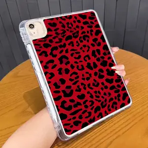 Red Leopard Print TPU Shockproof Clear iPad Case, Slim Soft Cover with Built-in Pencil Holder, Compatible with iPad 10.5/10/9/8/7, Mini 4/5/6, Air 4/5/6 & Pro 11"series.Slim Portable Single-Side Protection