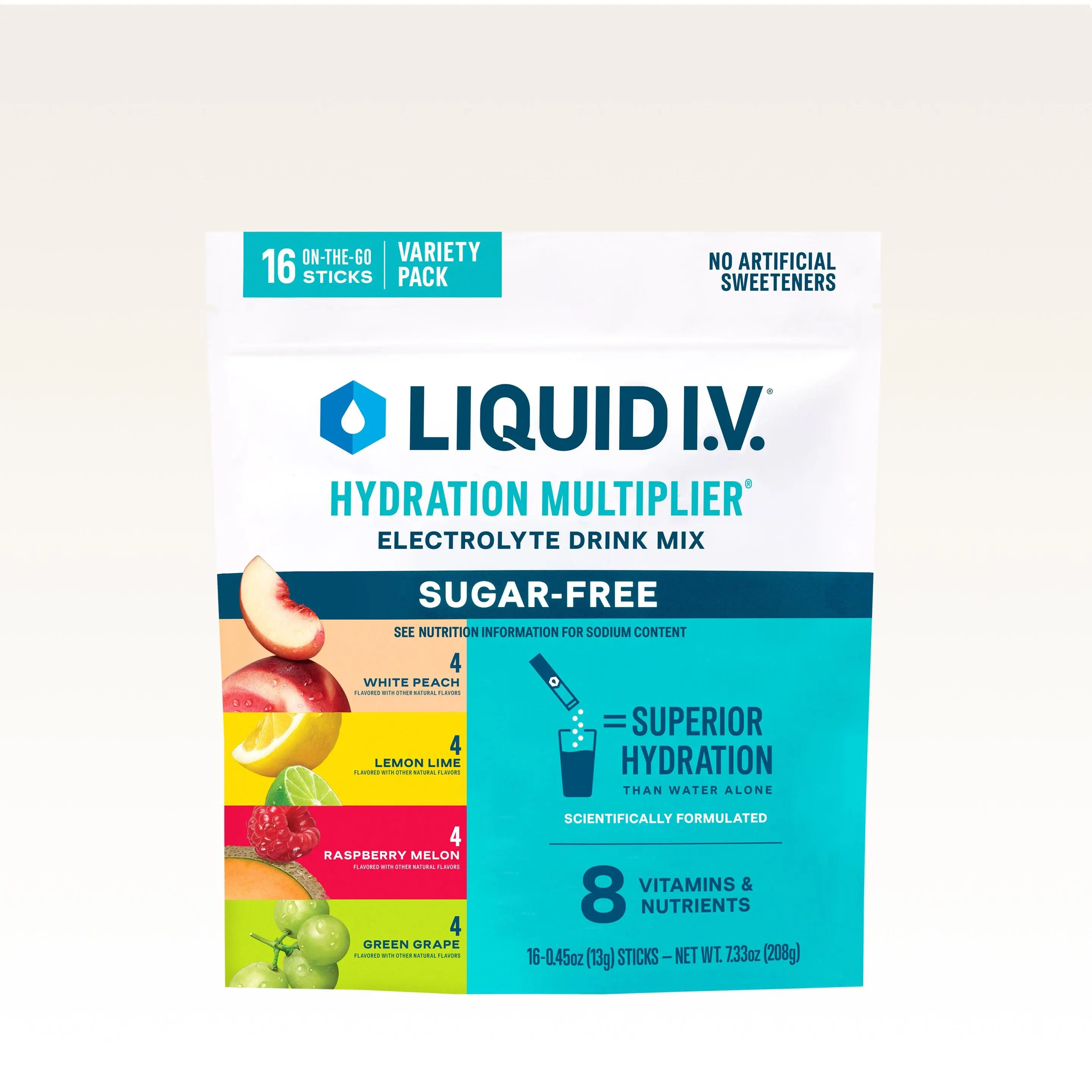 Liquid I.V. Sugar-Free Hydration Multiplier - Variety Pack Sugar-Free - Hydration Powder Packets | Electrolyte Powder Drink Mix | Convenient Single-Serving Sticks | 8 Vitamins & Nutrients | 1 Pack (14 Servings)​