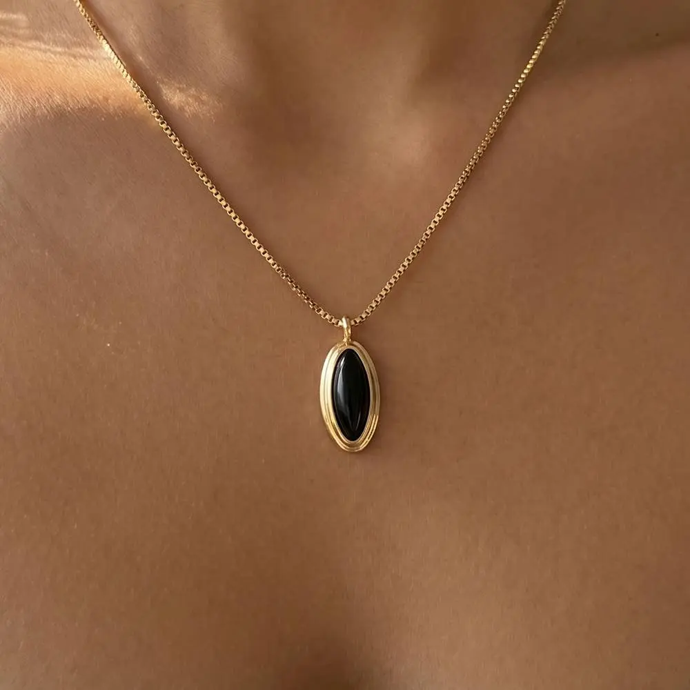 Oval Onyx Bezel Pendant Necklace