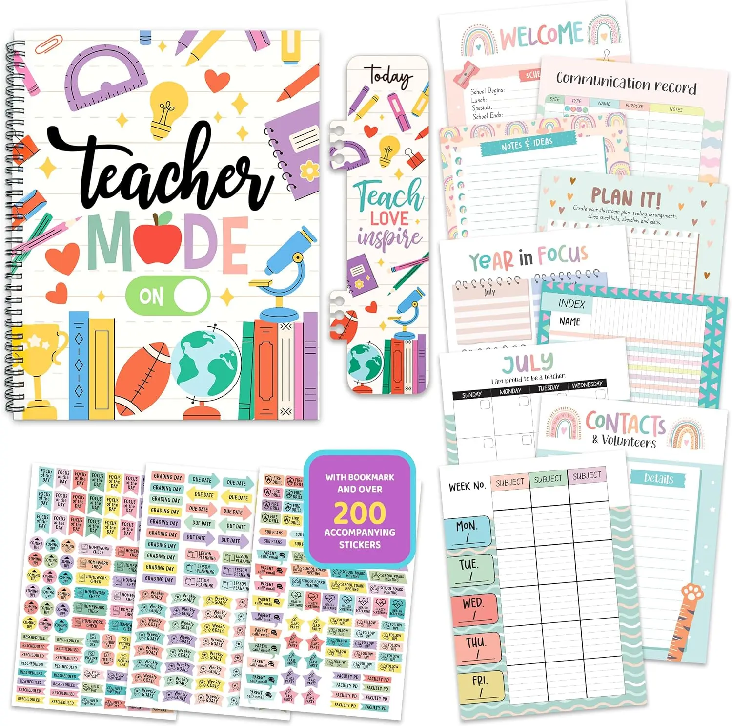 Decorably Undated Teacher Planner 2026-2027, Lesson Plan Book & Calendar | Undated 12-month teacher planner & lesson plan book for the 2026-2027 school year - weekly & monthly layouts, no fixed dates