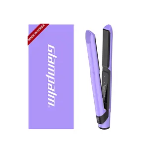 GLAMPALM GlamMuse 1" Hair Straightener - All-Ceramic Flat Iron Infused with Vita-C, Salon Results with Less Heat Damage, Trusted by K-Pop Hair Stylists, Dual Voltage Hair Straightener, Silk Press (GP201T Purple)