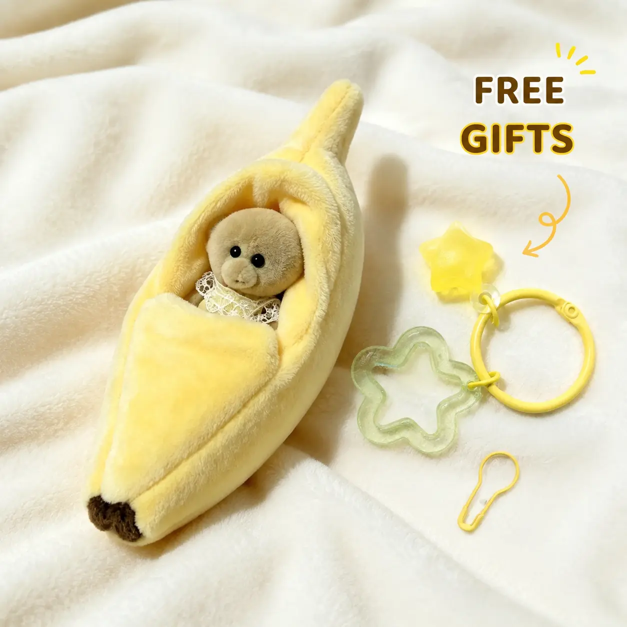 Monkey Shape Stuffed Plush Keychain Ornament Set - Cute Fun Animal Figures, Mini Plush Animal, Cute Character Shaped Keychains, Banana Bed Accessory, Birthday Gift for Friends