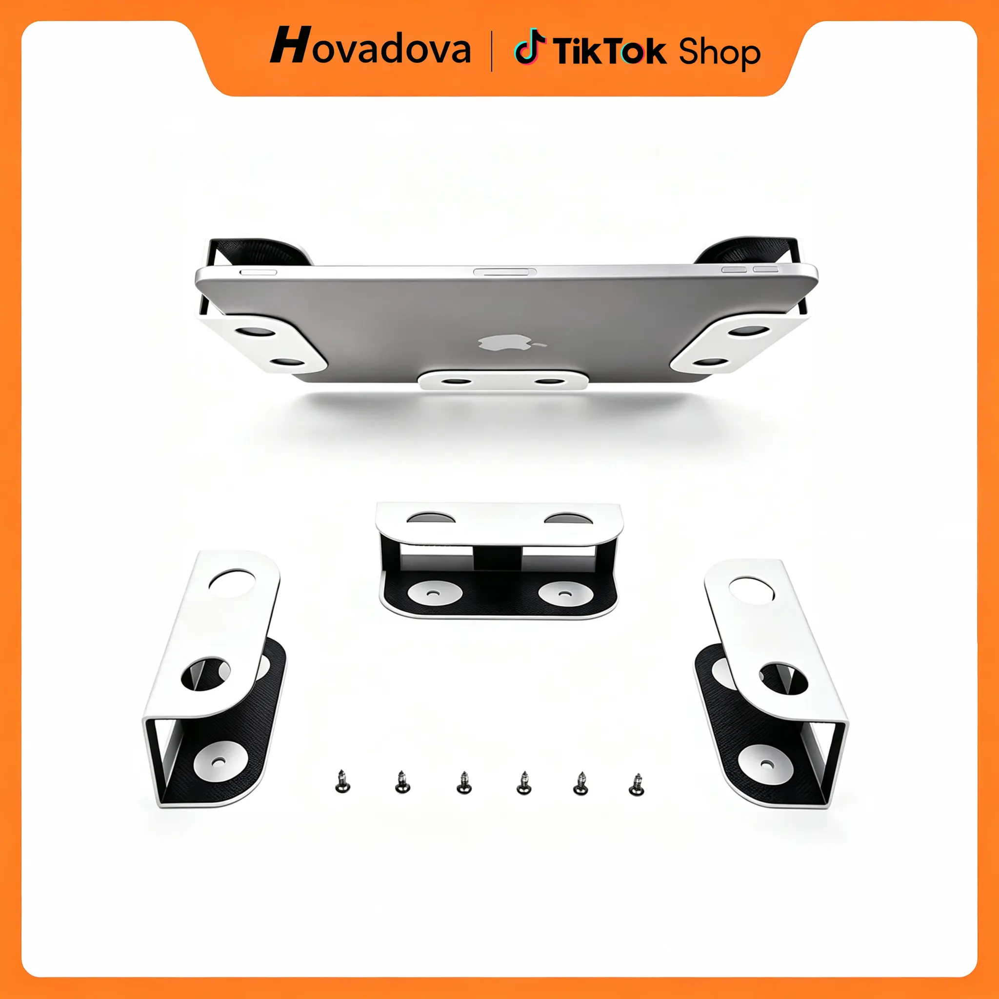 Under Desk Laptop Mount, Metal Storage Holder (White) - Anti-Scratch Silicone, Fits 1.37" Thick Devices, MacBook, Mini, Keyboard, Router