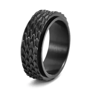 Dragon Scale Men's Rotatable Stainless Steel Ring - Black