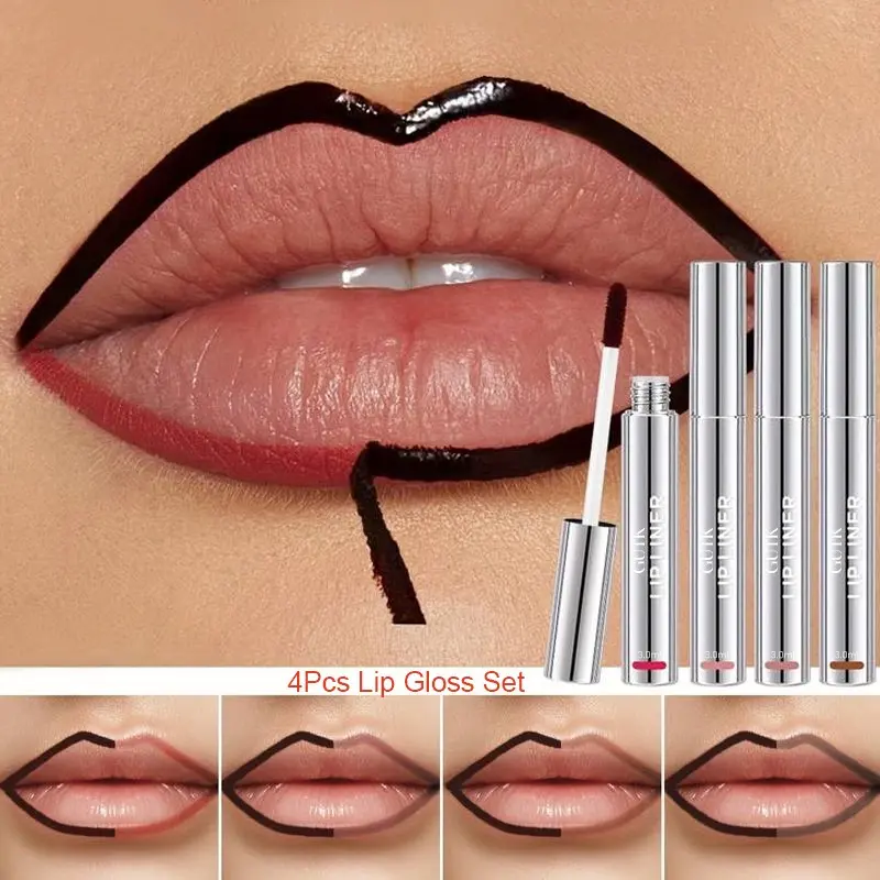 4pcs/1pcs Peel-Off Glossy Lip Gloss Set, Long-Lasting Precision Liner, All Day Lipliner, Easy-To-Use Balm Formula, Ideal for Defined Lips, No Smudging, Lipliner, Cosmetic Lip Liner, Lip Definer