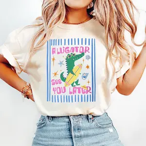 Alligator See You Later Preppy Shirt, Funny Summer Beach Tee, Striped Girls Trip Outfit, Cute Mom Gift Shirt