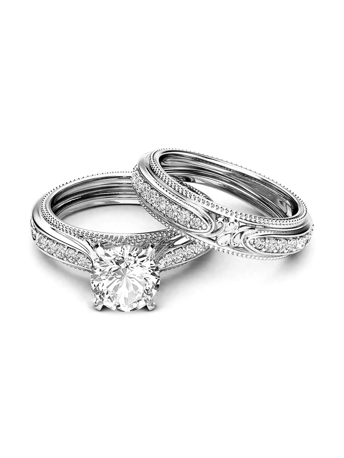 2 Pcs/Set Classical Cubic Zirconia Bridal Ring Set Engagement Rings For Women Cz Wedding Bands For Wedding Engagement Anniversary Party Band Jewelry Valentine's Day Gift Beautiful Rings
