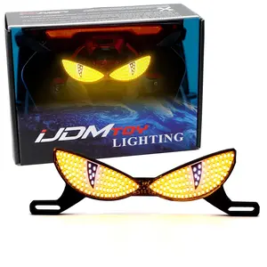 iJDMTOY Universal Fit Amber "Owl Eye" Deisgn Motorcycle License Plate Frame Mount LED Strobe Lighting Kit For Motorcycle, ATV, Dirt Bike, etc