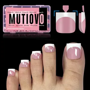 【LIVE】MUTIOVO French Tip Toe Nail Tips Press on Sharp Square Pre-Designed Soft Gel False Toenail Extension BERRY PINK Pre-applied Tip Primer Base Coat Full Cover Acrylic for DIY x 15 Sizes 240 pcs NO GLUE TOP COAT AND LAMP INCLUDED - Outdoorfun