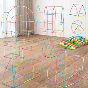 Morandi Smart Rod Straw Creative Building Blocks Toy, Soft Straw House Assembly DIY for Boys and Girls, Choking Hazard Warning