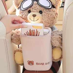 Bear Tissue Holder for Car | Cute Plush Bear Tissue Box Holder & Trash Can with Waterproof Liner | Multi Functional Trash Storage Box, for Armrest Bathroom Sofa Generic