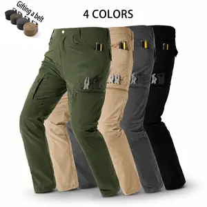 Men’s solid-color tactical work pants, waterproof and tear-resistant, featuring multiple pockets and zipper closures; durable outdoor training pants available in various colors, suitable for fishing, outdoor activities, work, hiking, and camping, ideal fo