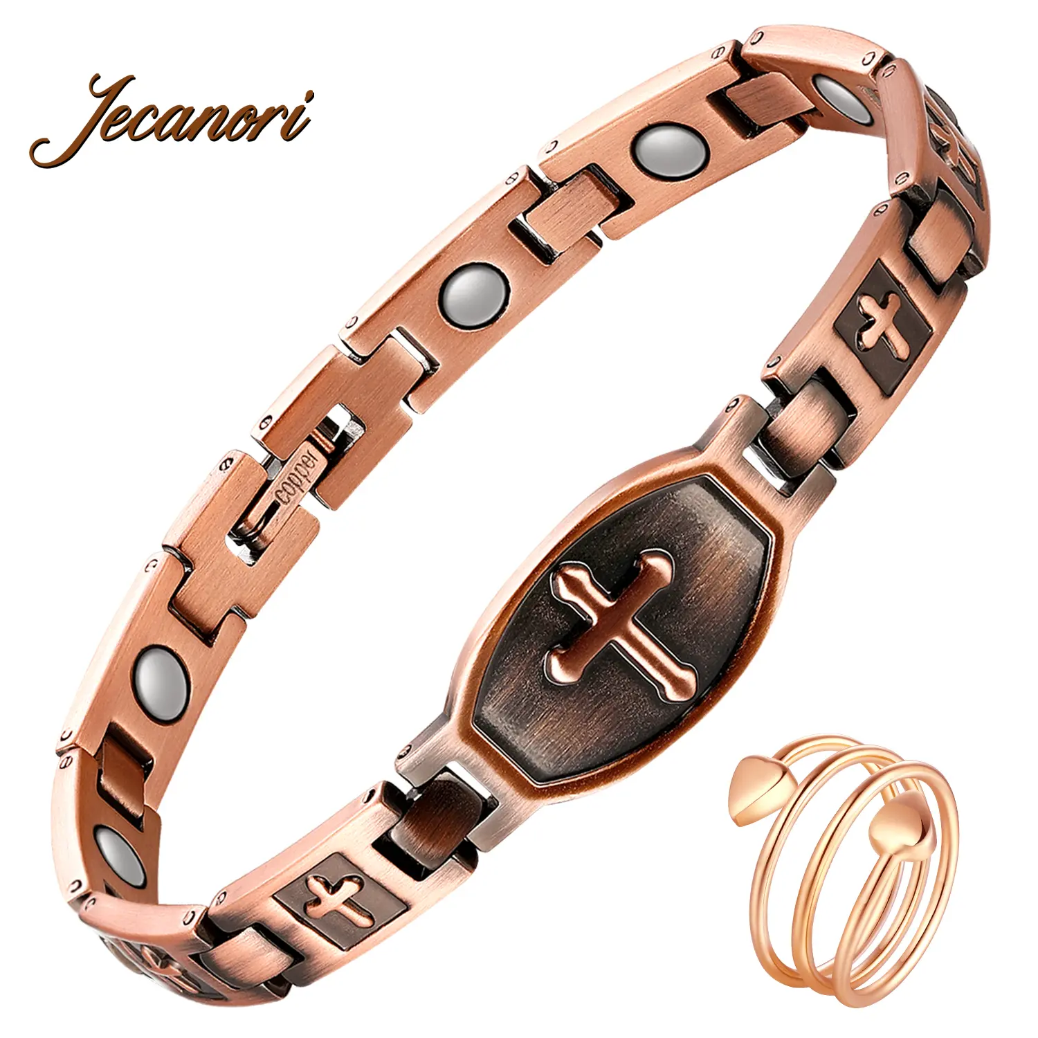 Jecanori Bracelets for Women, 99.99% Pure Copper Magnetic Bangle with Effective Neodymium Magnets, Adjustable Jewelry with Sizing Tool, All-Copper Bracelets & Bangles, Copper Material Bracelets & Bangles