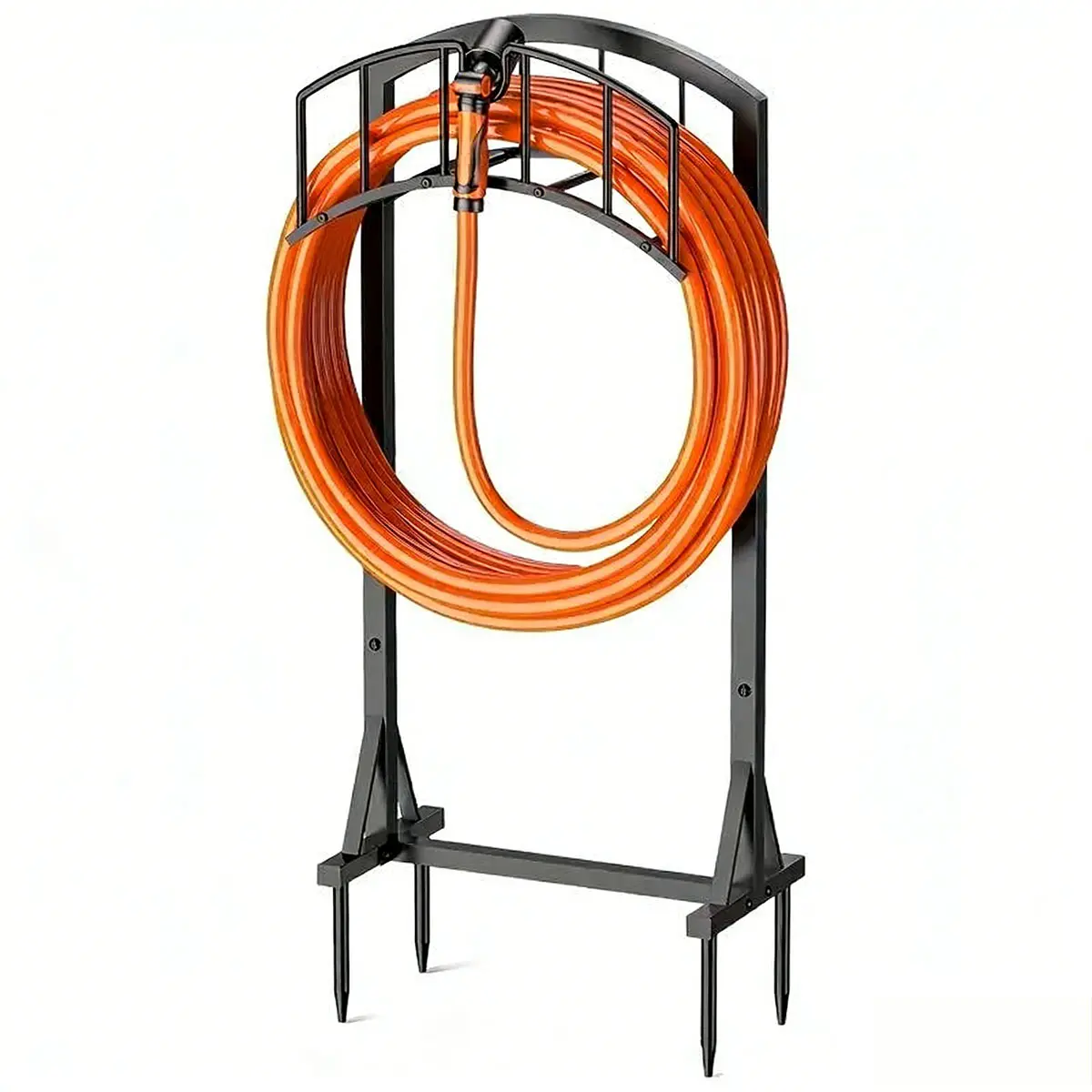Garden Hose Holder Metal Water Hose Storage Stand Freestanding Water Hose Organizer Rack  for Outdoor Yards Farms and Lawns（Without a hose） Patios Backyard, Portable, Multipurpose