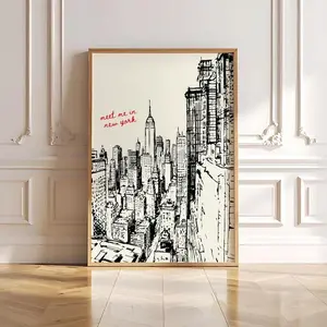 [UNFRAMED POSTER] New York City Poster, Retro Black White NYC Sketch Print, New York Poster, Downtown Girl Wall Art, Hand Drawn, Trendy Dorm Apartment Decor (No Framed)