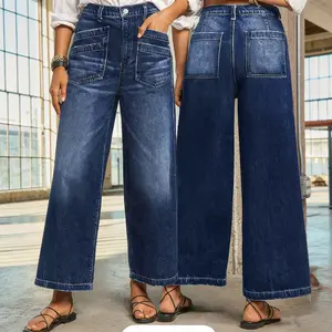 Wide Leg Stretch Jeans - Comfortable Soft andBreathablefor Casual Wear Denim Womenswear with HighWaist andLoose Fit stylish trouser