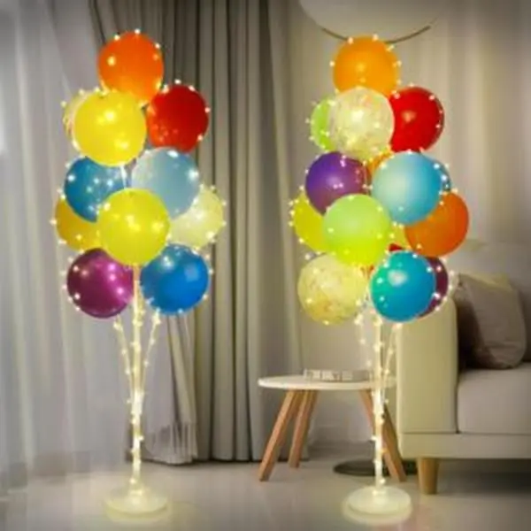 2-Set Thick-Knot Standing Balloon Decor Kit with Lights, Tape & Anti-Burst 32pc Colorful Plastic Rainbow Latex Confetti Column Supplies for Wedding, Birthday Parties