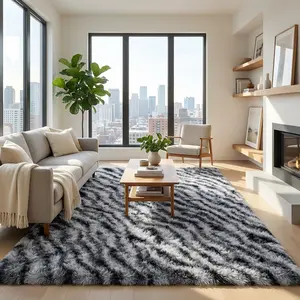 XEXSIN Fluffy Rugs for Bedroom Living Room, Feet Zebra Black and White Shag Area Rug for Kids Girls Boys Dorm Nursery, Soft Non-Slip Modern Fuzzy Plush Carpet for Indoor Home Decor