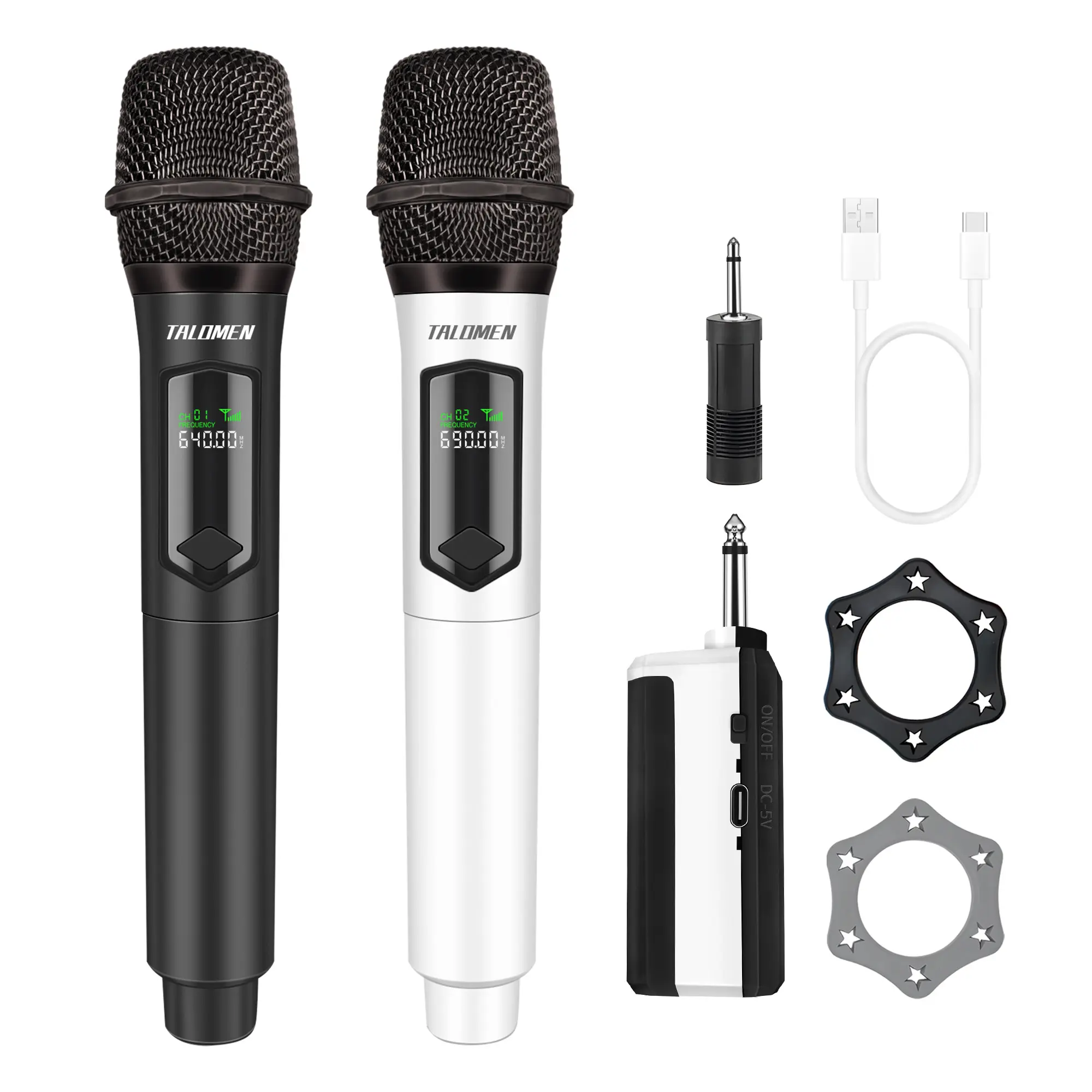 Talomen Dual Wireless Karaoke Microphones - Rechargeable Handheld Cordless Mic Set with Receiver, 160FT Range, USB Cable Audio Functionality (Rechargeable Mic Included)
