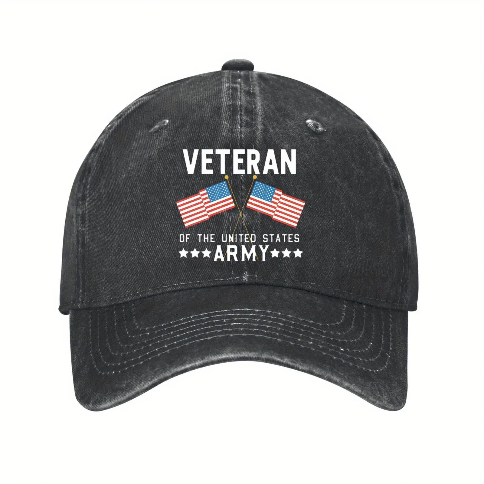 Men's US Army Veteran Baseball Cap with American Flag, Adjustable Metal C-Hook Closure, Wide Brim, UV Prevention, Line Dry, One-Size-Fits-Most, Sports Outdoor Daily Wear, Hand Wash Only, Printed Design