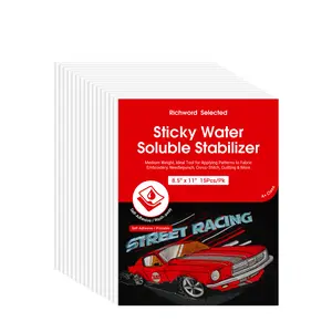 PooLin Richword Sticky Printable Water Soluble Stabilizer Paper 8.5" x 11" for Machine & Hand Embroidery